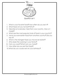 20 Questions about food: Work individually or in groups and speak about certain topics. The questions can be used for interviews, free talk or written assignments. #ESL #questions #speaking #speakingenglish