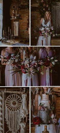 Industrial-Fall wedding filled with gorgeous decor and flourishing silk flower designs, from bridal and bridesmaids bouquets, floral hairbands, and a delicious floral cake design!