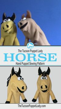 Want to make a puppet? The Tucson Puppet Lady sells the digital sewing pattern PDF you need. Create a cute horse puppet with movable mouth. Finished puppet is soft and washable when made from fleece and felt. Perfect for kids and adults. Use finished puppet for teaching, therapy, church ministry, story time or just to have fun! Visit our store to see all of the animal puppet patterns we have available. We also have person/people hand puppet patterns too!