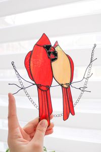Stained Glass Red Lover Bird Cardinal Panel Nature Ornament - Etsy Canada