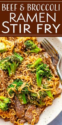 Beef and Broccoli Ramen Stir Fry! A Chinese takeout favorite—beef with broccoli—cooked with ramen noodles means this is one completely filling meal. And it's on the table in less than 30 minutes! #ramen #stirfry #beef #broccoli #simplyrecipes