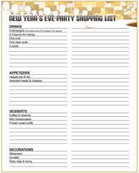 Printable New Year's Eve party shopping list