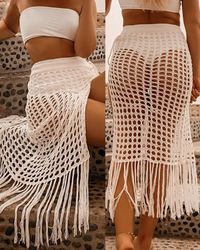 Hollow Out Crochet Slit Cover Up Skirt