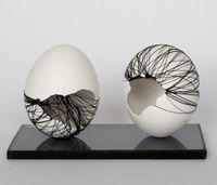 Motivation Series by Anna Gates, Eggshells embroidered with thread, 2011-2012
