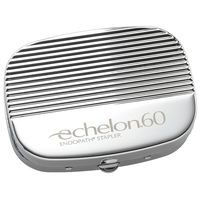 Carry your pills securely and in stylish fashion with this smart-looking pill box. This pill box is a three-compartment case with a mirror and ribbed surface design. The case is made of stainless steel with chrome plating. Its rounded edges give it a soft look. The pill case measures 2-5/8″ x 1-15/16″ x 5/8″ and is compact enough to carry in your purse or hand bag.