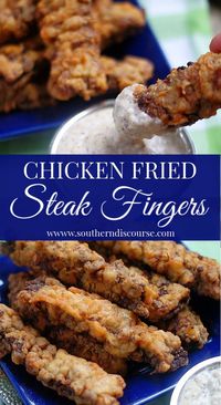 Crispy breading, tender steak, Classic Chicken Fried Steak Fingers are a southern style dish, I grew up with. Using my mom's well-seasoned recipe, you'll love these easy steak fingers as a delicious weeknight dinner with mashed potatoes or dipped in cream gravy as an appetizer! #southerndiscourse #comfortfood #southernfood #partyfood #appetizer #dinner #texasstyle