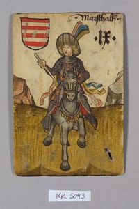 9, Hungary: Marschalk, (Marshall) in Celje feathers. Maybe Ulrich of Celje, riding to Ladislaus's "rescue?"