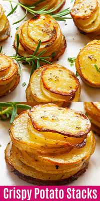 The most delicious Crispy Potato Stacks you'll ever make! These potatoes are buttery with the crispiest tops and bottoms while the center are so soft and tender | rasamalaysia.com #potatoes #sidedish