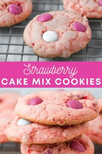 Perfect Valentine's Day treats! These easy strawberry cake mix cookies bake up a batch of 24 delicious cookies in just 15 minutes! With only 4 ingredients, you'll want to make these cookies time and time again.