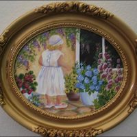 Found this photo of a painting I did for my sister over 10 years ago. Acrylics and my only attempt at a person I copied from another. Back view only because faces and hands, no way. #treasuresupcycled #mixedmedia #homedecore