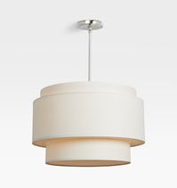 24" Tiered Drum Aged Brass Pendant with White Shade | Rejuvenation