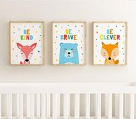 **THIS ITEM IS SOLD AS DIGITAL FILE ONLY. NO PHYSICAL ITEM IS SENT OR MAILED.**Set of 3 Nursery Animal Printable Art:• Be Kind (Little Deer)• Be Brave (Little Bear)• Be Clever (Little Fox)*FEATURES*• Print at any size up to 16x20" at full 300dpi resolution (i.e. 8x10", 11x14", 16x20", A4 and A3)• High quality PDF and JPG files provided• Instant file download on Etsy after purchaseSupplied as digital files, simply print from your home or office printer, or take to your local print shop. There are