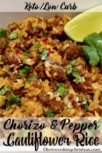 Chorizo & Pepper Cauliflower Rice - Keto and Low Carb Cauliflower rice, chorizo and peppers make this a quick and easy Low Carb meal, perfect for a week night! #ketorecipes #keto #lowcarb #ketodiet #ketogenicdiet #lowcarbdiet #ketogenic #lowcarbhighfat #lowcarbrecipes #lchf #glutenfree #ketoweightloss #ketocookingchristian