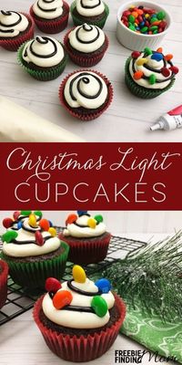 Why do Christmas cookies get all the attention during the holidays? It’s about time we welcome in more Christmas desserts like this fun Christmas cupcake idea. Here you’ll learn how to quickly and easily transform a chocolate cupcake mix into Christmas Light Cupcakes using store bought icing and M&M’s. It’s a great recipe to make with the kids!