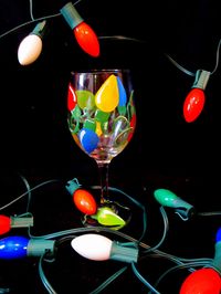 Hand Painted Christmas Light Wine Glass $17.00