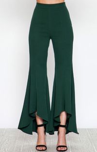 HI-LO RUFFLED PANTS - HUNTER GREEN