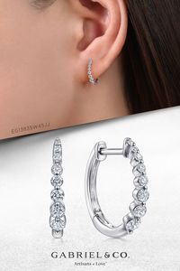 14K White Gold 15mm Round Diamond Classic Huggie Earrings EG13835W45JJ #Gabriel Co #Gabriel Jewelry #Gabriel NYC #HuggieEarrings #WhiteGoldEarrings #DiamondEarrings #Earrings
