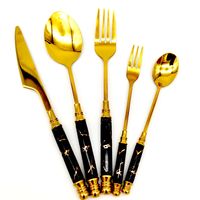 Product parameters: Name: Golden stainless steel cutlery set Material: stainless steel + ceramicColor: green + whiteProduct use: restaurant Dimensions: as shown Product Description: 1, Using high-quality stainless steel material, coupled with delicate mirror polishing process, comfortable grip 2. The high-quality ceramics are fired at high temperature, which makes you feel more comfortable and healthier. 3. Food grade stainless steel material, safe and healthy, with beautiful lines and smooth te