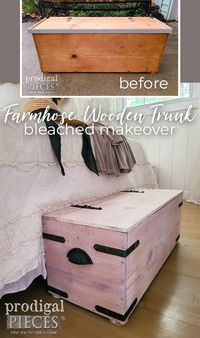 This farmhouse wooden trunk needed a lift...of the makeover kind. See the DIY details by Larissa of Prodigal Pieces at prodigalpieces.com #prodigalpieces #farmhouse #diy #makeover