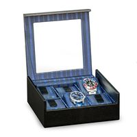 Personalized Black Leather 6 Watch Case with Glass Top Personalization: Free Engraving on the Glass Top 3 lines up to 20 characters per line 4.5"L x 3.25"W x 3.25"H Important: Watch is not included!!