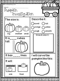 Download free printables at preview. Pumpkin investigation. Fall Math and Literacy No Prep - Kindergarten. An excellent pack with a lot of sight word, CVC spelling, vocabulary, word work, reading, fluency and other literacy activities and practice