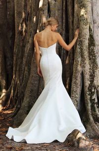 Classic satin mermaid wedding dress with modern strapless neckline. #MissRubyBride