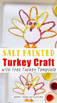 Salt Painted Turkey Craft with Free Turkey Template - Happy Toddler Playtime