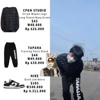 NCT Kim Doyoung Style on Instagram: “210508 Doyoung Instagram Update Doyoung is wearing CPGN Studio - Stripe Wapen Logo Long Sleeve Navy Green Tapaha - Training Pants Black…”
