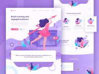Boostr - Social Media Engagement Booster Landing Page header illustration social media character header website web ui landing page trend 2018 purple pink girl illustration