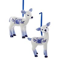 Kurt Adler 3.5" Porcelain Delft Blue Deer Ornament 2/asstd