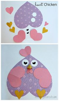 6 Heart Shaped Animals with FREE printable PDF's ~ Heart Shaped Chicken Valentine crafts for kids