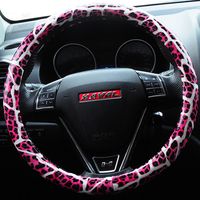 $33.93 Fashion Leopard Glitter PU Leather Auto Steering Wheel Covers 15 Inch 38CM - Pink