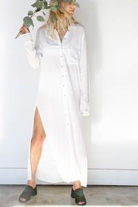 Looking for a chic white outfit idea? Try a maxi shirt dress in white