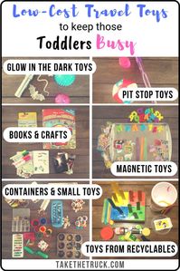 For your next long road trip with a younger toddler, you’ll love these inexpensive travel activities and ideas that will keep him or her happy and busy for long periods of time! Having enough car seat entertainment and things to do is key to everyone’s survival as you venture on your next family vacation. #toddlerroadtrip #familyroadtrip #roadtrip #familytravel #takethetruck