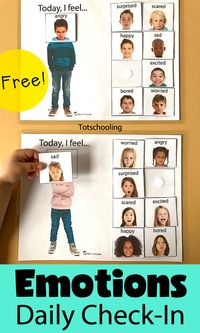 FREE Emotions activity for learning about feelings and facial expressions. Daily emotion check-in activity, great for preschoolers and special needs children.