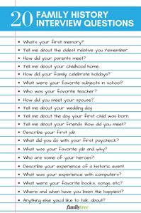 Use these questions to jumpstart your family history interview.