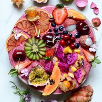 Mixed berries smoothie bowl. For the Smoothie base: 1/2 frozen banana 1/2 cup mixed berries 1/2 cup spinach (optional & you can't tell it's there) 1/4 cup plain yogurt (optional for the added protein) 1/2 cup unsweetened almond milk (or your choice of milk)