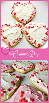 Simple cutout sugar cookies in the shape of a heart are such a pretty snack for Valentine's Day! #cookies #ValentinesDay #cutoutcookies #sugar cookies