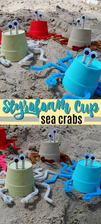 The kids will love making these styrofoam cup sea crabs this summer. Perfect for outdoor or indoor playtime these crabs will spark their imagination! #beachcrafts #kidscrafts #craftsforkids #crabcrafts #summercrafts #animalcrafts