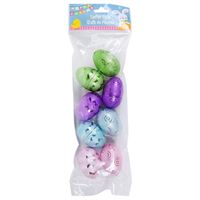 Solid-colored plastic eggs have a combination of metallic and frosted-matte finishes and are easy to fill with candy, toys, and more! Plus, the plastic hinge connector keeps pieces from being separated. Perfect for Easter baskets, egg hunts, prize boxes, goodie bags, and so much more. Ages 3+.