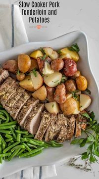 Slow Cooker Pork Tenderloin and Potatoes make the perfect simple dinner with moist and flavorful pork and crisp potatoes. #pork #slowcooker #dinner