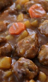 Hearty Meatball Stew - a great economical weeknight dinner! I would use sweet potatoes instead