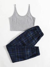 Ribbed Crop Cami & Plaid JoggersCheck out this Ribbed Crop Cami & Plaid Joggers on Romwe and explore more to meet your fashion needs!