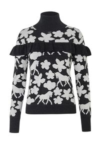 In our gorgeous floral jacquard, this piece is perfect for colder days feeling cozy yet so stylish and chic. In a soft blend of tangüis cotton and baby-alpaca with florals and our iconic equestrian style. Fabric and Care 70% Microfiber 30% Baby Alpaca