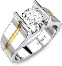 1.00 ctw Round Solitaire Diamond Sterling Silver Two Tone Wedding Ring for Men. #ring #jewelry #SterlingSilver
