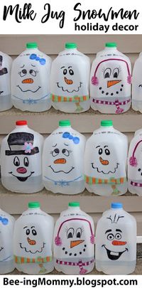 DIY Milk Jug Snowmen Christmas Decor - easy indoor and outdoor holiday decoration