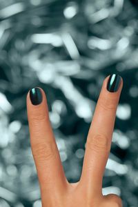 Peace out, try OPI Chrome Effects for metallic nails with 'Blue Plate Special' over 'Black Onyx'