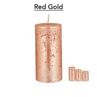 These metallic candles are manufactured with traditional german craftsmanship. Once illuminated, the light runs throughout the entire candle with their metallic appearance. It’s the perfect way to add a touch of rustic colour to any lantern or candle holder.Size "S"Diameter 68 mmHeight 100 mm37 h Burning time.The price is for a Set of four pillar candles.Colour available:Copper, Silver, Red Gold ("Gold"), Light Gold.Best german quality pillar candle.