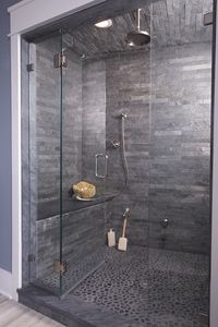 Let the this gray shower - with Interlocking slate tiles - rain on your parade! #connecticutstone