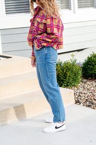 Bright Plaid Shacket for Winter with Nike Sneakers. | LSR